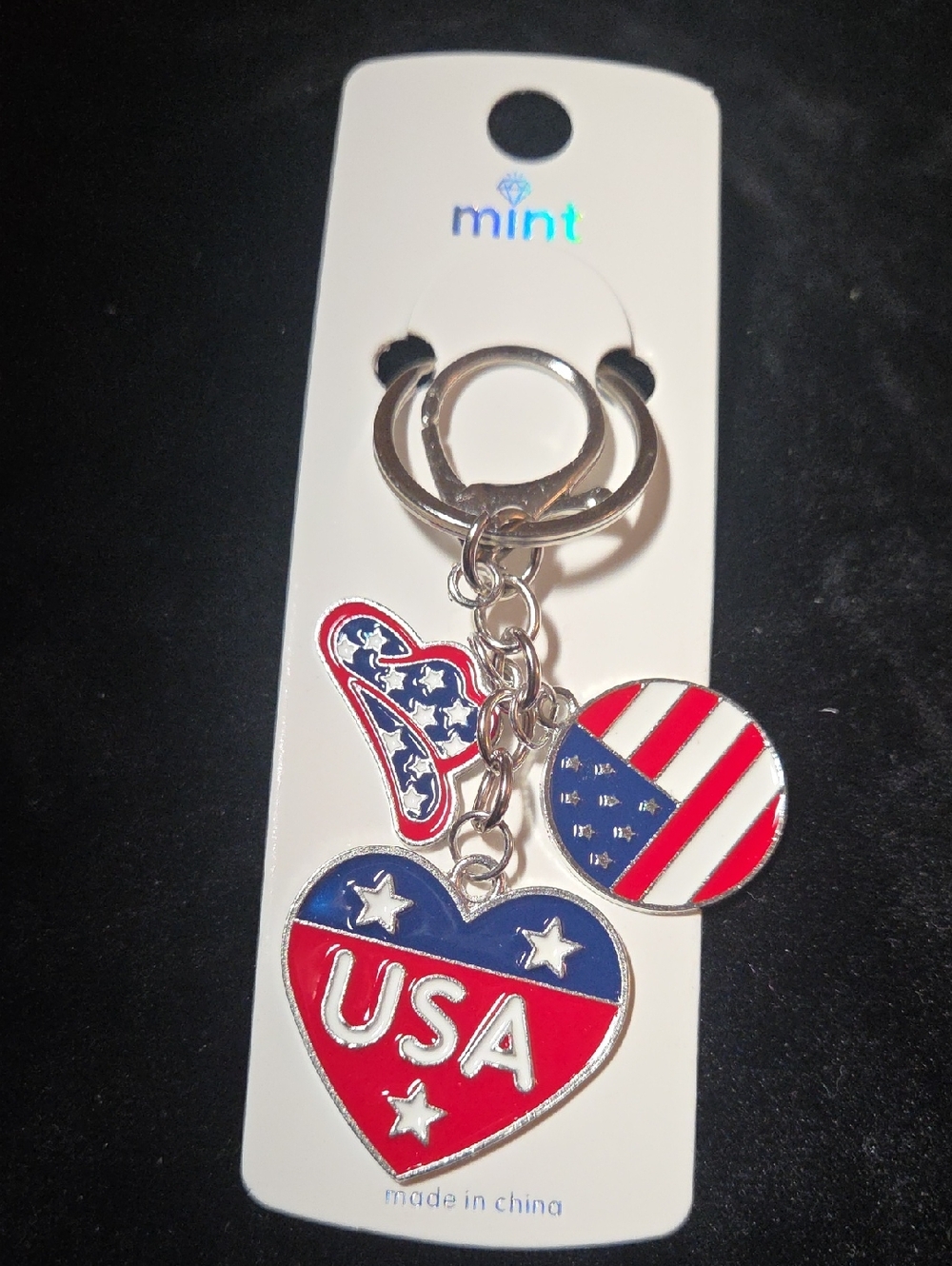 Mint Red, White & Blue Patriotic Heart Keychain